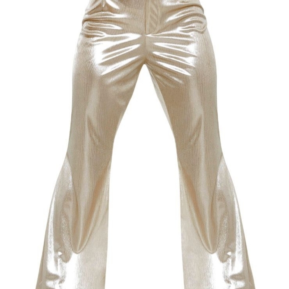NWT Pretty Little Thing Gold Silver Flares US 10 - Picture 1 of 7